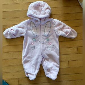 Pink fleece bunny bunting - light weather 0-3m